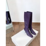 Byfar New Soft Sheepskin High Heel Knee Boots For Women Purple