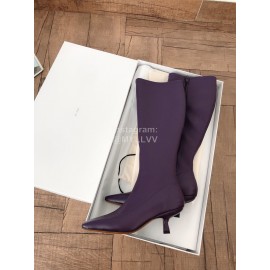Byfar New Soft Sheepskin High Heel Knee Boots For Women Purple