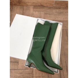 Byfar New Soft Sheepskin High Heel Knee Boots For Women Green
