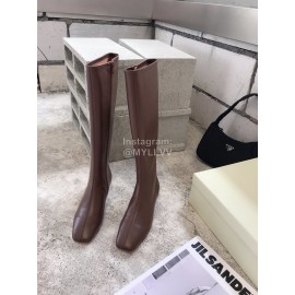 Byfar Fashion Soft Sheepskin High Heel Knee Boots For Women Brown