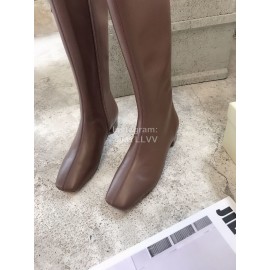 Byfar Fashion Soft Sheepskin High Heel Knee Boots For Women Brown