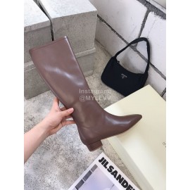 Byfar Fashion Soft Sheepskin High Heel Knee Boots For Women Brown
