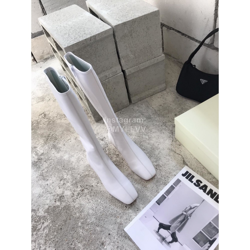 Byfar Fashion Soft Sheepskin High Heel Knee Boots For Women White