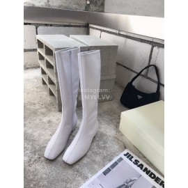 Byfar Fashion Soft Sheepskin High Heel Knee Boots For Women White