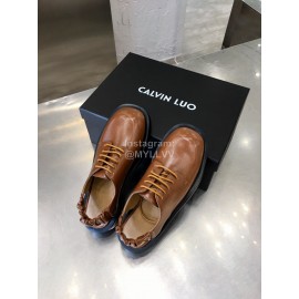 Calvin Luo Cowhide Lace Up Casual Sandals For Women Brown