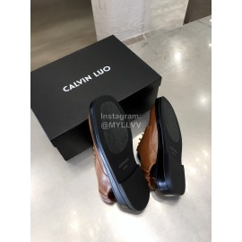 Calvin Luo Cowhide Lace Up Casual Sandals For Women Brown