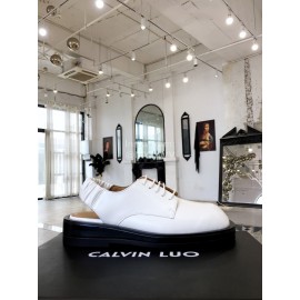 Calvin Luo Cowhide Lace Up Casual Sandals For Women White