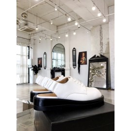 Calvin Luo Cowhide Lace Up Casual Sandals For Women White