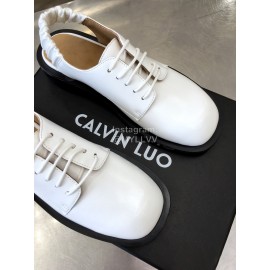 Calvin Luo Cowhide Lace Up Casual Sandals For Women White