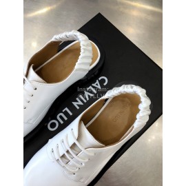 Calvin Luo Cowhide Lace Up Casual Sandals For Women White
