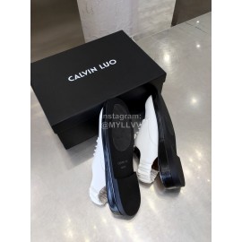 Calvin Luo Cowhide Lace Up Casual Sandals For Women White