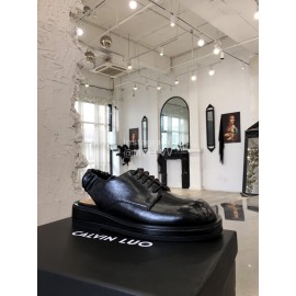 Calvin Luo Cowhide Lace Up Casual Sandals For Women Black