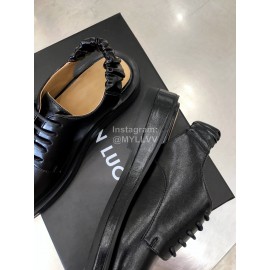 Calvin Luo Cowhide Lace Up Casual Sandals For Women Black