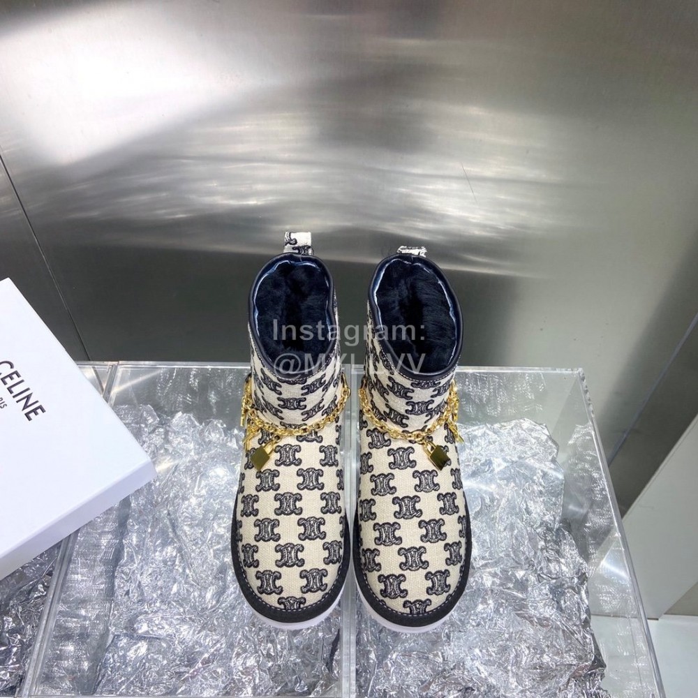 Celine Autumn Winter Printed Wool Chain Short Boots For Women Black