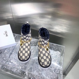 Celine Autumn Winter Printed Wool Chain Short Boots For Women Black