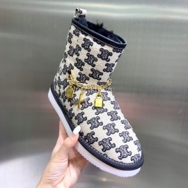 Celine Autumn Winter Printed Wool Chain Short Boots For Women Black