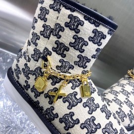 Celine Autumn Winter Printed Wool Chain Short Boots For Women Black