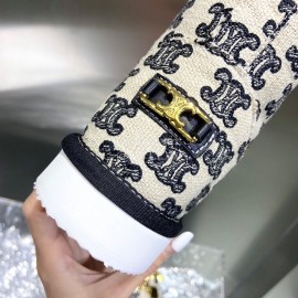 Celine Autumn Winter Printed Wool Chain Short Boots For Women Black