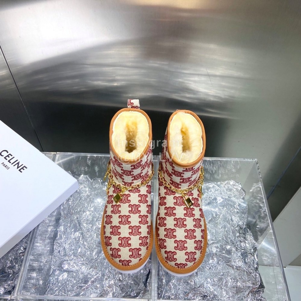 Celine Autumn Winter Printed Wool Chain Short Boots For Women Red