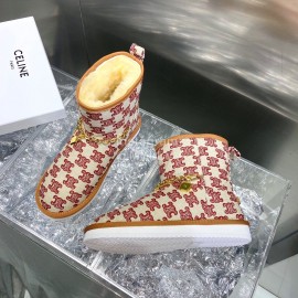 Celine Autumn Winter Printed Wool Chain Short Boots For Women Red