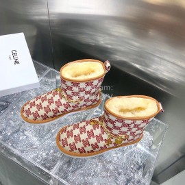 Celine Autumn Winter Printed Wool Chain Short Boots For Women Red