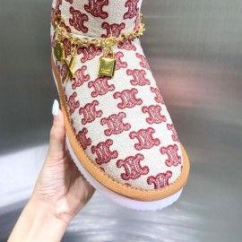 Celine Autumn Winter Printed Wool Chain Short Boots For Women Red