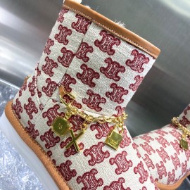 Celine Autumn Winter Printed Wool Chain Short Boots For Women Red