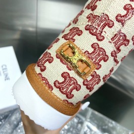 Celine Autumn Winter Printed Wool Chain Short Boots For Women Red