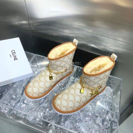 Celine Autumn Winter Printed Wool Chain Short Boots For Women Brown