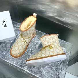 Celine Autumn Winter Printed Wool Chain Short Boots For Women Brown