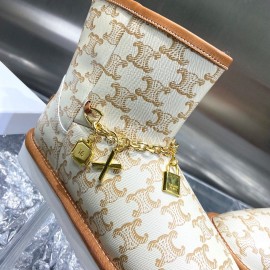 Celine Autumn Winter Printed Wool Chain Short Boots For Women Brown