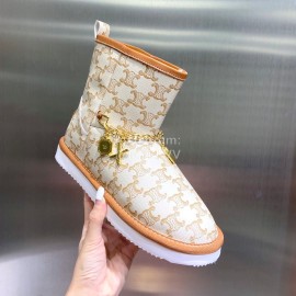 Celine Autumn Winter Printed Wool Chain Short Boots For Women Brown