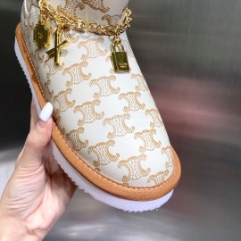 Celine Autumn Winter Printed Wool Chain Short Boots For Women Brown