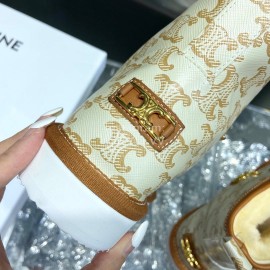 Celine Autumn Winter Printed Wool Chain Short Boots For Women Brown