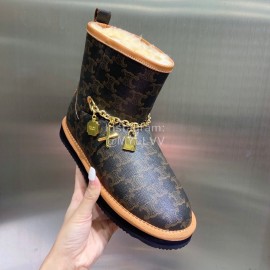 Celine Autumn Winter Printed Wool Chain Short Boots For Women