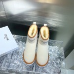 Celine Autumn Winter Printed Wool Canvas Short Boots For Women Beige