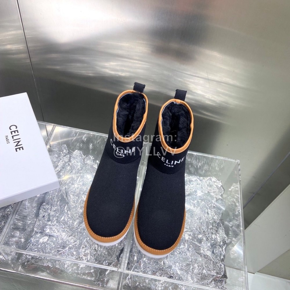 Celine Autumn Winter Printed Wool Canvas Short Boots For Women Black