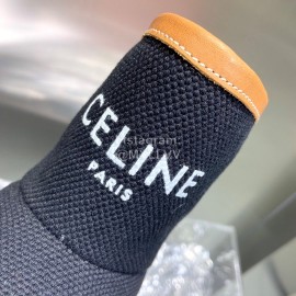 Celine Autumn Winter Printed Wool Canvas Short Boots For Women Black