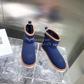 Celine Autumn Winter Printed Wool Canvas Short Boots For Women Blue