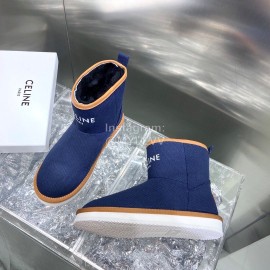 Celine Autumn Winter Printed Wool Canvas Short Boots For Women Blue