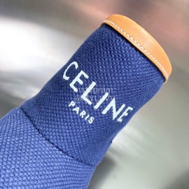 Celine Autumn Winter Printed Wool Canvas Short Boots For Women Blue
