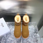 Celine Autumn Winter Printed Wool Canvas Short Boots For Women Brown