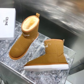 Celine Autumn Winter Printed Wool Canvas Short Boots For Women Brown