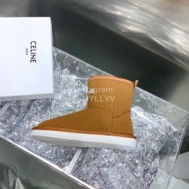 Celine Autumn Winter Printed Wool Canvas Short Boots For Women Brown