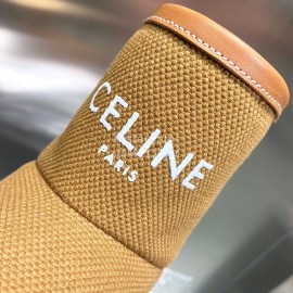 Celine Autumn Winter Printed Wool Canvas Short Boots For Women Brown