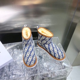 Celine Autumn Winter Printed Wool Canvas Short Boots Blue For Women 