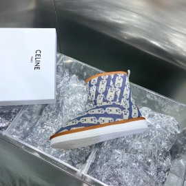 Celine Autumn Winter Printed Wool Canvas Short Boots Blue For Women 