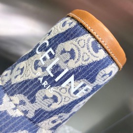 Celine Autumn Winter Printed Wool Canvas Short Boots Blue For Women 