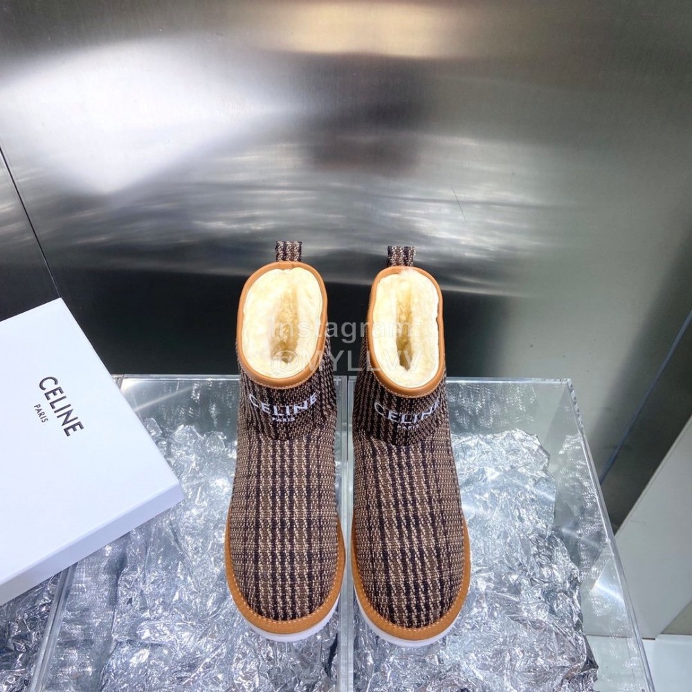 Celine Autumn Winter Printed Wool Canvas Short Boots For Women