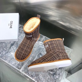 Celine Autumn Winter Printed Wool Canvas Short Boots For Women